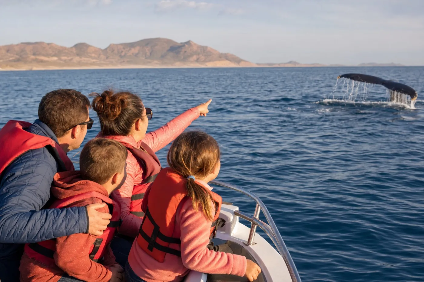 Familia observando una ballena en Bahía de La Ventana
